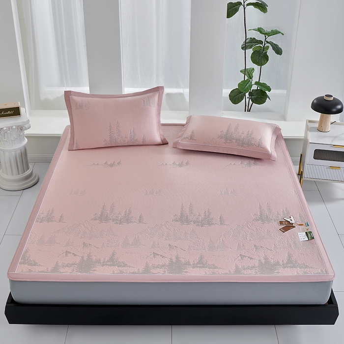 91家纺网 家纺一手货源 找家纺 小牛席业 2026新款雪山冷感豆豆席系列（床笠款）凉席藤席冰藤席竹席空调席草席冰丝席豆豆席乳胶席三件套 粉色