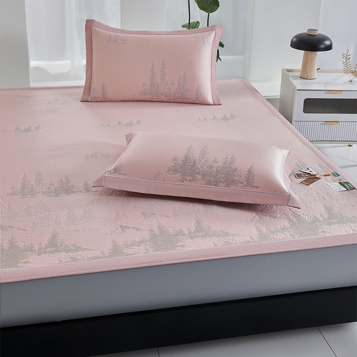 91家纺网 家纺一手货源 找家纺 小牛席业 2026新款雪山冷感豆豆席系列（床笠款）凉席藤席冰藤席竹席空调席草席冰丝席豆豆席乳胶席三件套 粉色