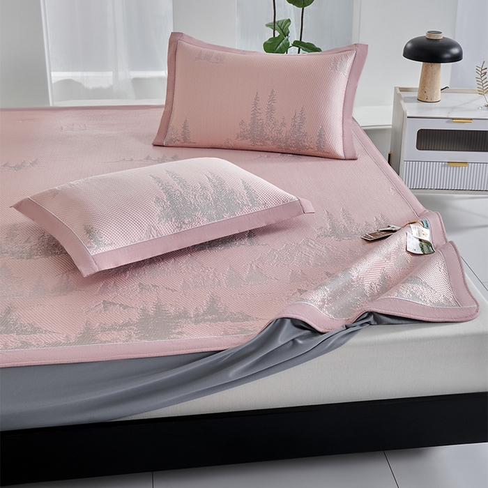 91家纺网 家纺一手货源 找家纺 小牛席业 2026新款雪山冷感豆豆席系列（床笠款）凉席藤席冰藤席竹席空调席草席冰丝席豆豆席乳胶席三件套 粉色