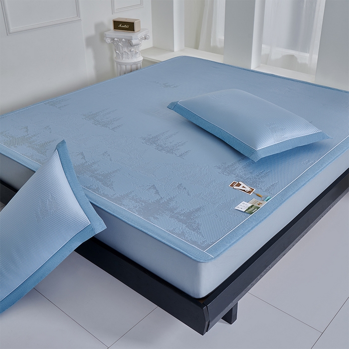 91家纺网 家纺一手货源 找家纺 小牛席业 2026新款雪山冷感豆豆席系列（床笠款）凉席藤席冰藤席竹席空调席草席冰丝席豆豆席乳胶席三件套 蓝色