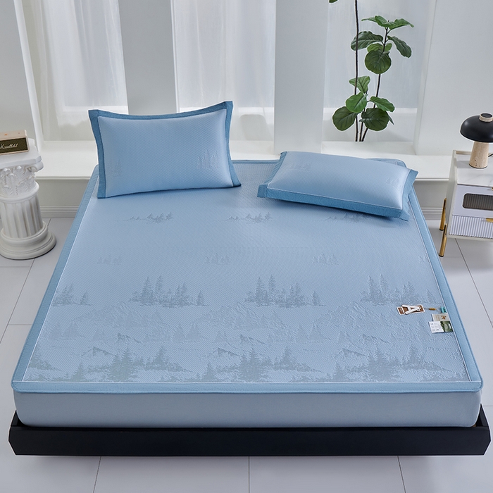 91家纺网 家纺一手货源 找家纺 小牛席业 2026新款雪山冷感豆豆席系列（床笠款）凉席藤席冰藤席竹席空调席草席冰丝席豆豆席乳胶席三件套 蓝色