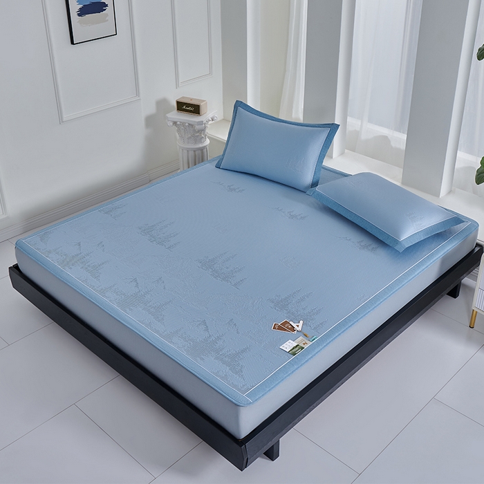 91家纺网 家纺一手货源 找家纺 小牛席业 2026新款雪山冷感豆豆席系列（床笠款）凉席藤席冰藤席竹席空调席草席冰丝席豆豆席乳胶席三件套 蓝色