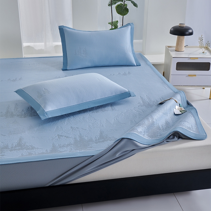 91家纺网 家纺一手货源 找家纺 小牛席业 2026新款雪山冷感豆豆席系列（床笠款）凉席藤席冰藤席竹席空调席草席冰丝席豆豆席乳胶席三件套 蓝色