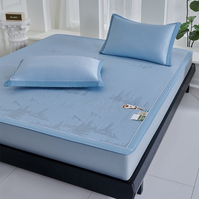 91家纺网 家纺一手货源 找家纺 小牛席业 2026新款雪山冷感豆豆席系列（床笠款）凉席藤席冰藤席竹席空调席草席冰丝席豆豆席乳胶席三件套 蓝色