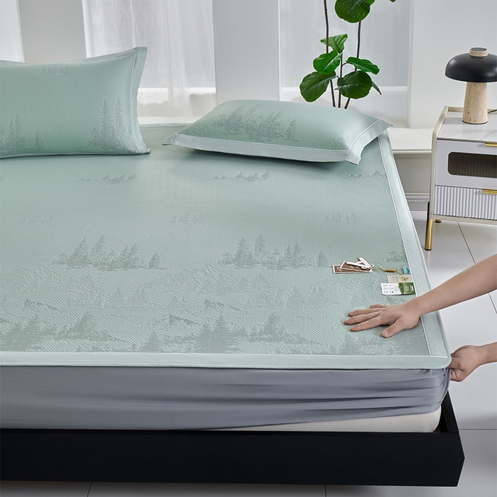 小牛席业 2026新款雪山冷感豆豆席系列（床笠款）凉席藤席冰藤席竹席空调席草席冰丝席豆豆席乳胶席三件套 绿色