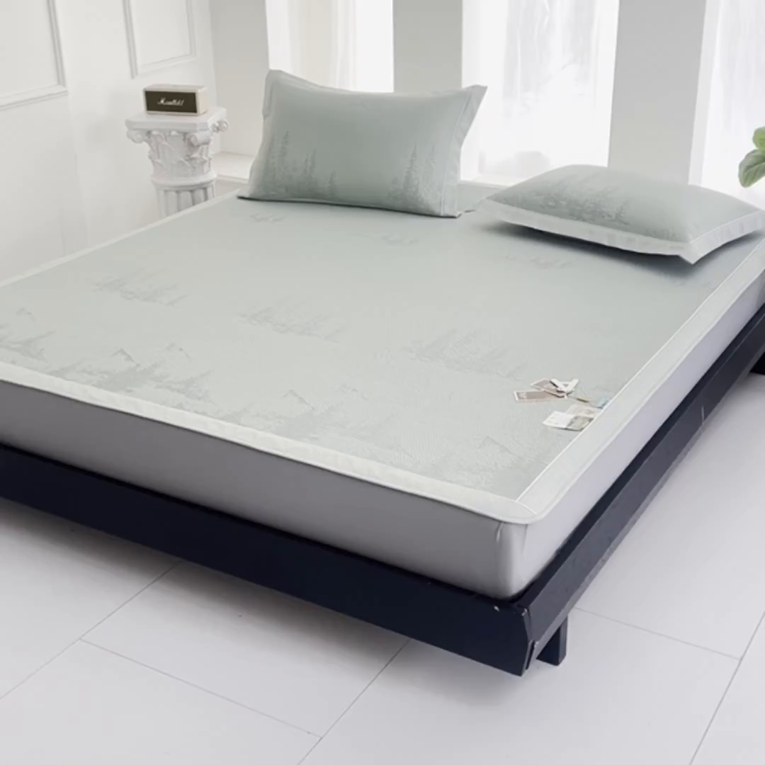 91家纺网 家纺一手货源 找家纺 小牛席业 2026新款雪山冷感豆豆席系列（床笠款）凉席藤席冰藤席竹席空调席草席冰丝席豆豆席乳胶席三件套 绿色