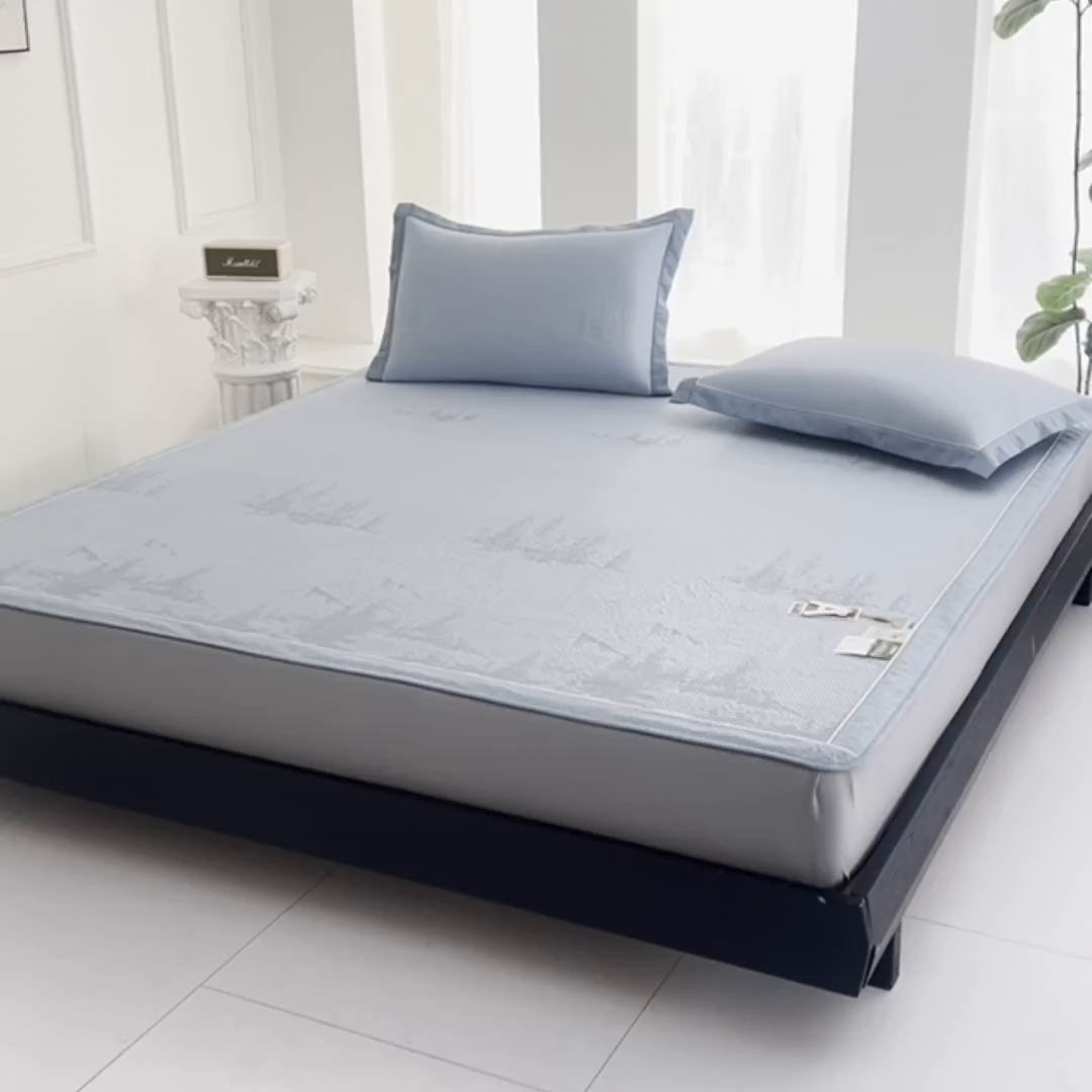 91家纺网 家纺一手货源 找家纺 小牛席业 2026新款雪山冷感豆豆席系列（床笠款）凉席藤席冰藤席竹席空调席草席冰丝席豆豆席乳胶席三件套 蓝色