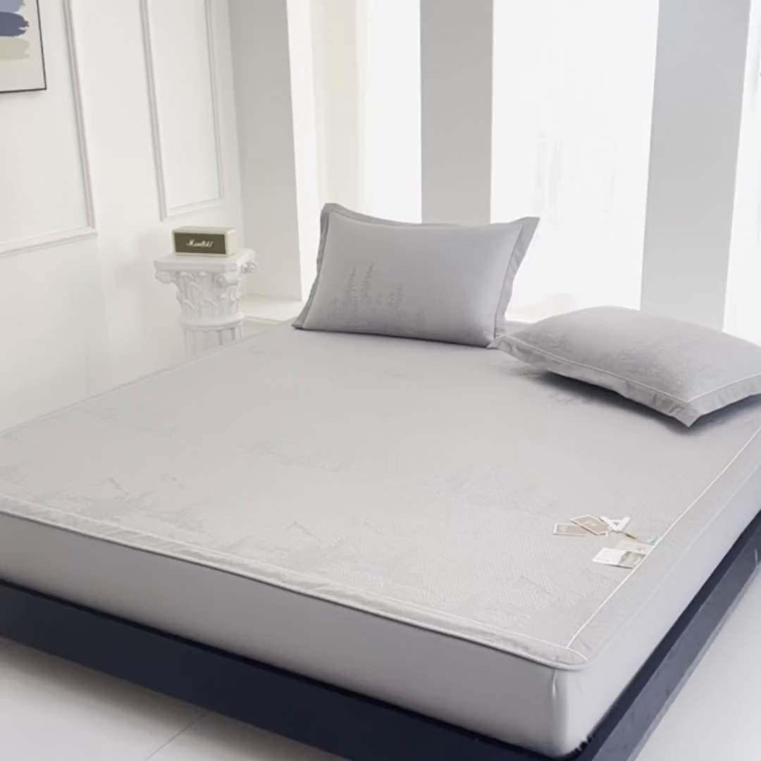 91家纺网 家纺一手货源 找家纺 小牛席业 2026新款雪山冷感豆豆席系列（床笠款）凉席藤席冰藤席竹席空调席草席冰丝席豆豆席乳胶席三件套 灰色