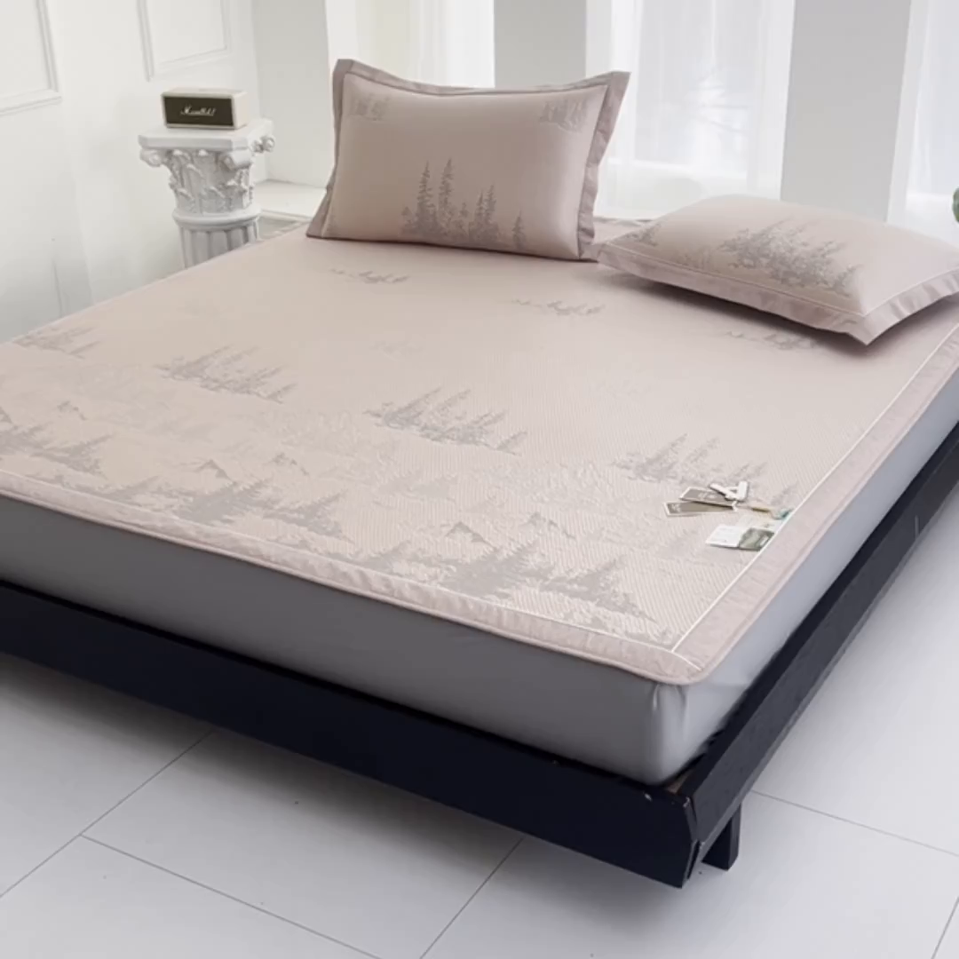 91家纺网 家纺一手货源 找家纺 小牛席业 2026新款雪山冷感豆豆席系列（床笠款）凉席藤席冰藤席竹席空调席草席冰丝席豆豆席乳胶席三件套 粉色