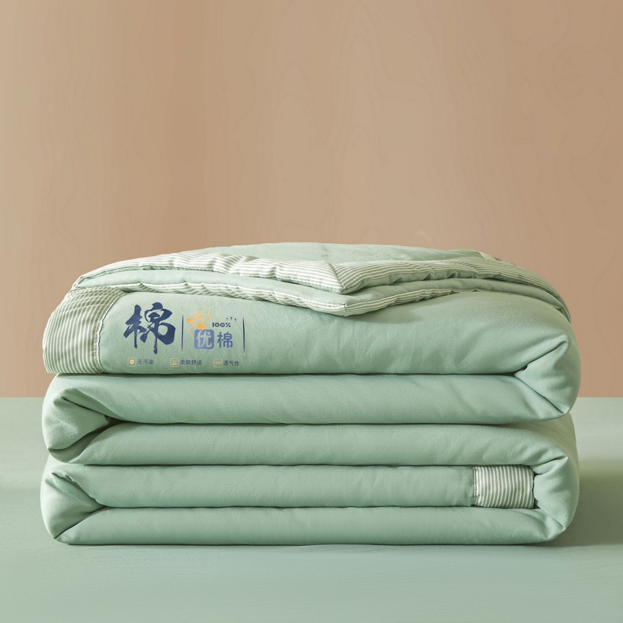 91家纺网 家纺一手货源 找家纺 星航家纺 2026新款水洗棉纯色棉花被夏被夏凉被空调被-素夏 素夏-抹茶绿