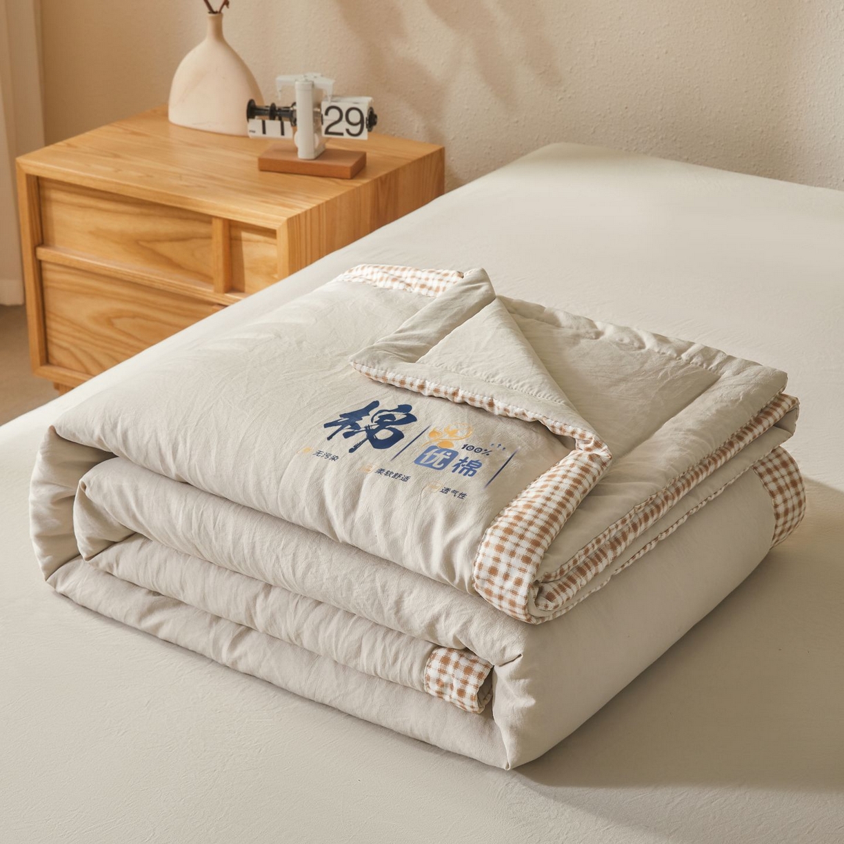 91家纺网 家纺一手货源 找家纺 星航家纺 2026新款水洗棉纯色棉花被夏被夏凉被空调被-素夏 素夏-青石灰