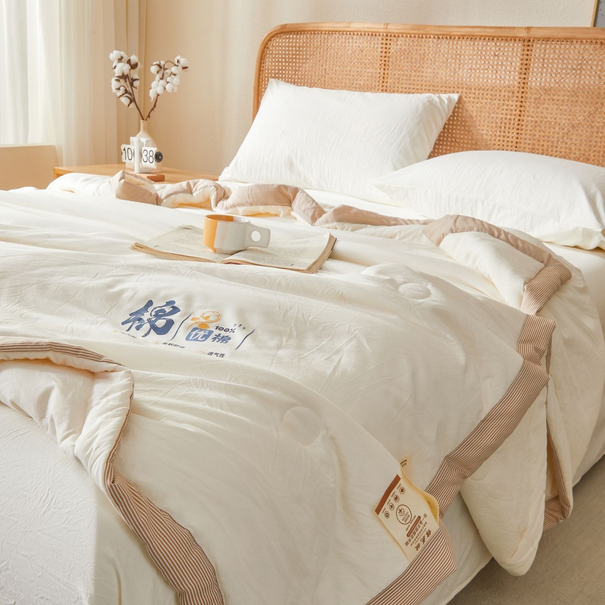 91家纺网 家纺一手货源 找家纺 星航家纺 2026新款水洗棉纯色棉花被夏被夏凉被空调被-素夏 素夏-云朵白