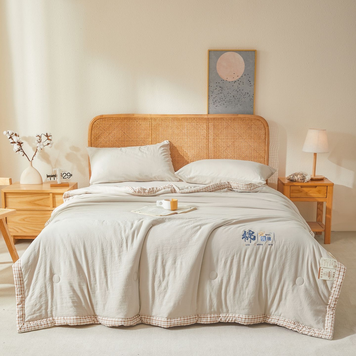 91家纺网 家纺一手货源 找家纺 星航家纺 2026新款水洗棉纯色棉花被夏被夏凉被空调被-素夏 素夏-青石灰