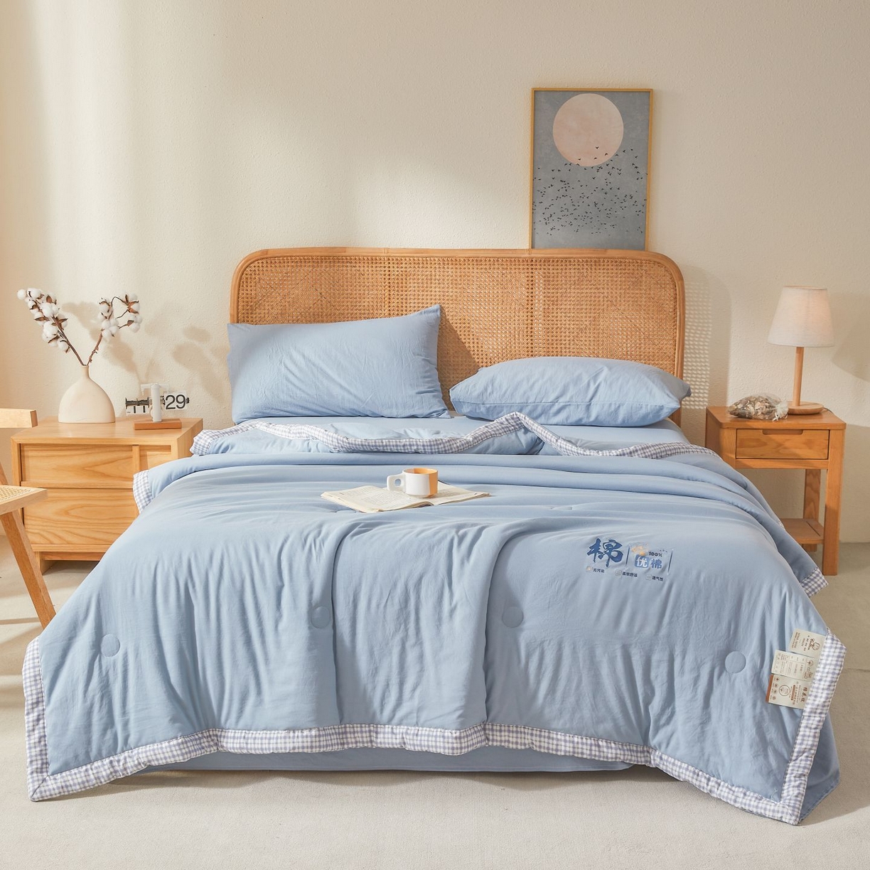 91家纺网 家纺一手货源 找家纺 星航家纺 2026新款水洗棉纯色棉花被夏被夏凉被空调被-素夏 素夏-静谧蓝