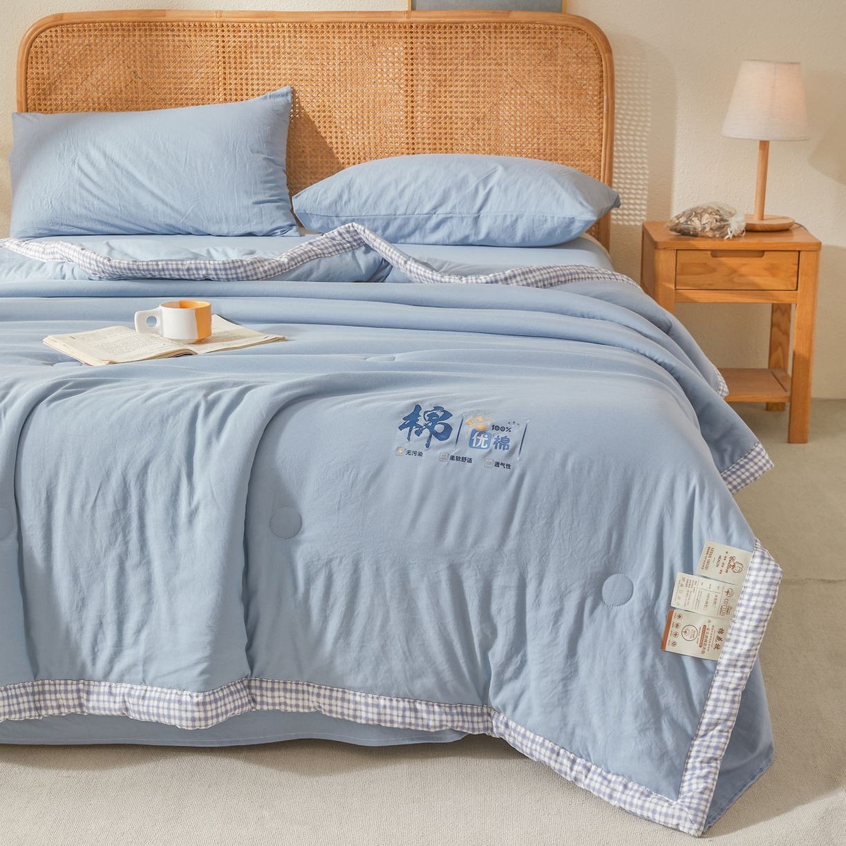 91家纺网 家纺一手货源 找家纺 星航家纺 2026新款水洗棉纯色棉花被夏被夏凉被空调被-素夏 素夏-静谧蓝