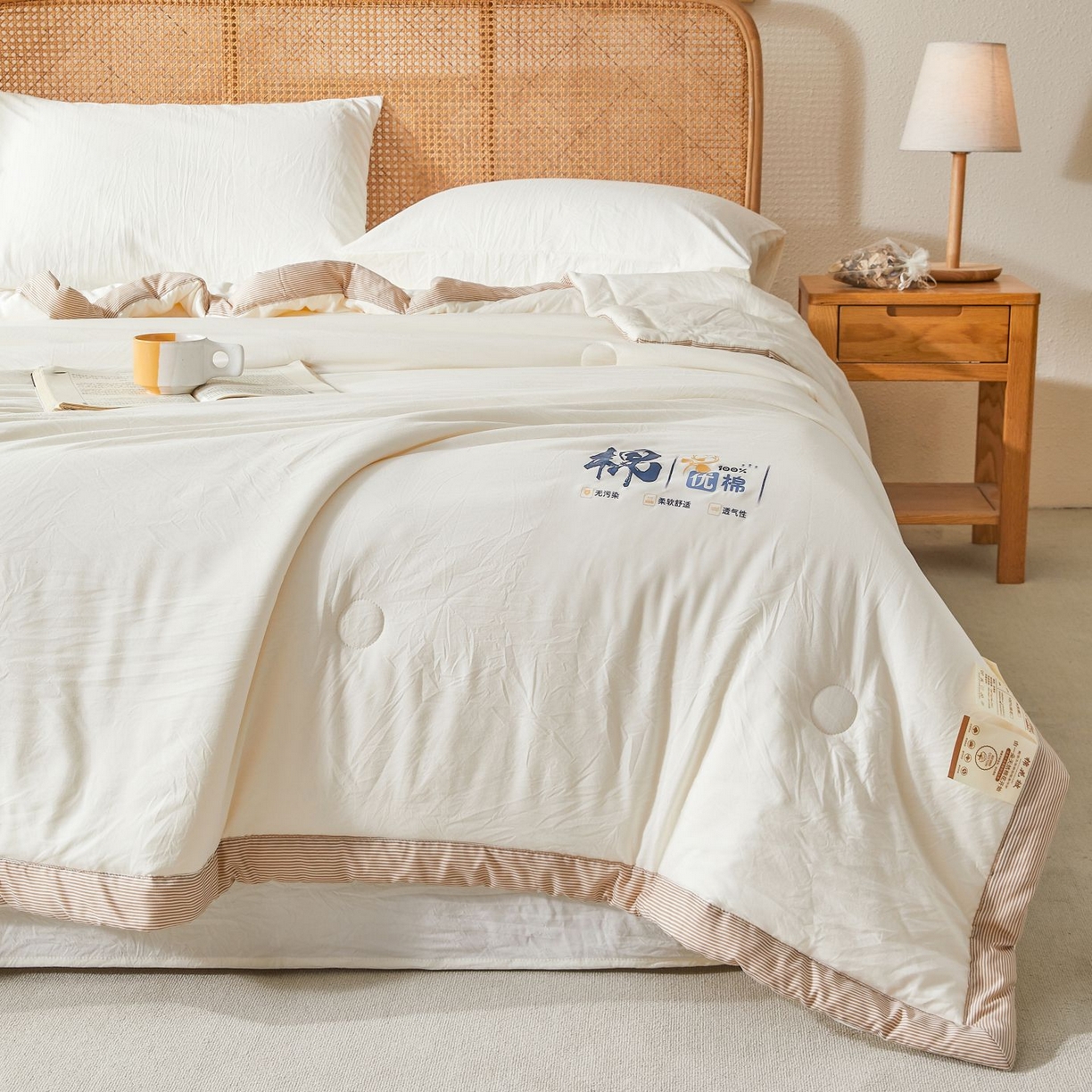 91家纺网 家纺一手货源 找家纺 星航家纺 2026新款水洗棉纯色棉花被夏被夏凉被空调被-素夏 素夏-云朵白