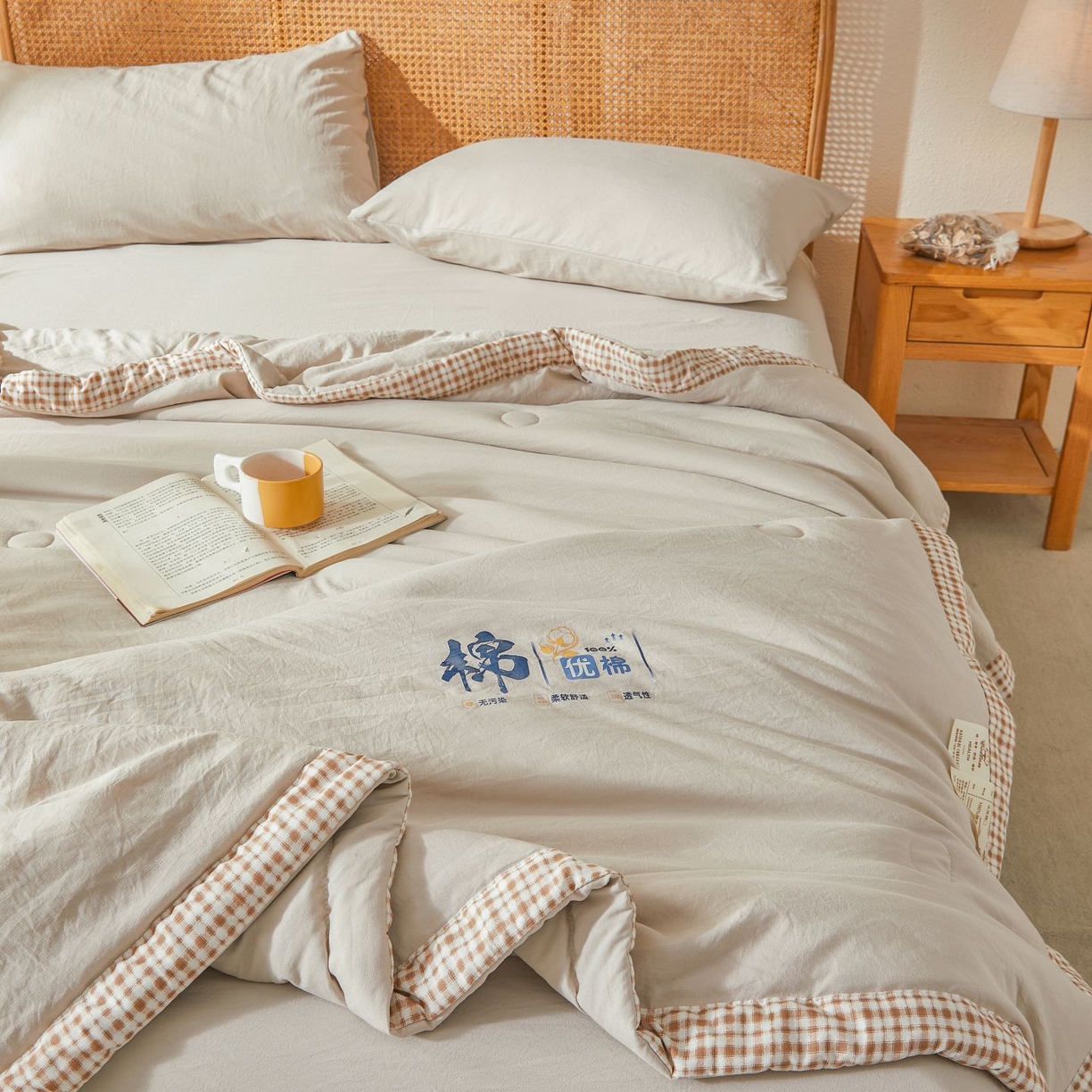 91家纺网 家纺一手货源 找家纺 星航家纺 2026新款水洗棉纯色棉花被夏被夏凉被空调被-素夏 素夏-青石灰