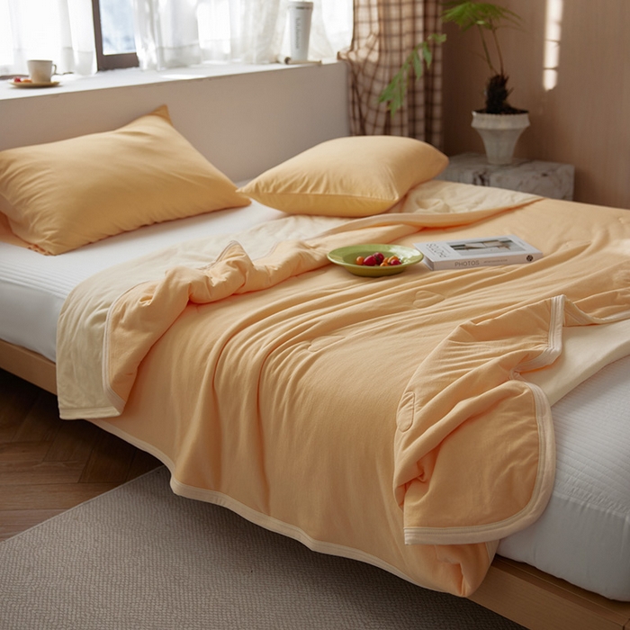 91家纺网 家纺一手货源 找家纺 风向标家纺 2026新款全棉云感针织棉双拼夏被夏凉被空调被 奶油橘双拼