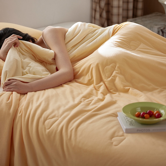 91家纺网 家纺一手货源 找家纺 风向标家纺 2026新款全棉云感针织棉双拼夏被夏凉被空调被 奶油橘双拼