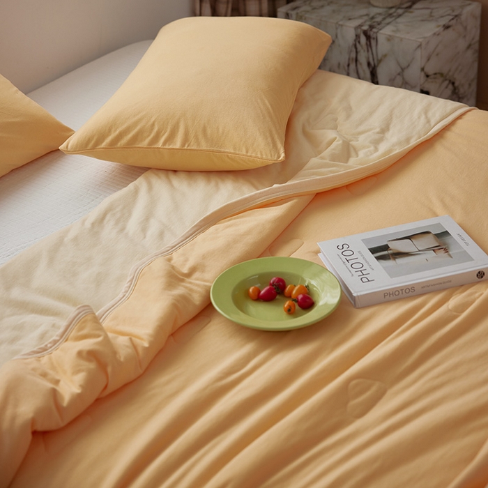 91家纺网 家纺一手货源 找家纺 风向标家纺 2026新款全棉云感针织棉双拼夏被夏凉被空调被 奶油橘双拼