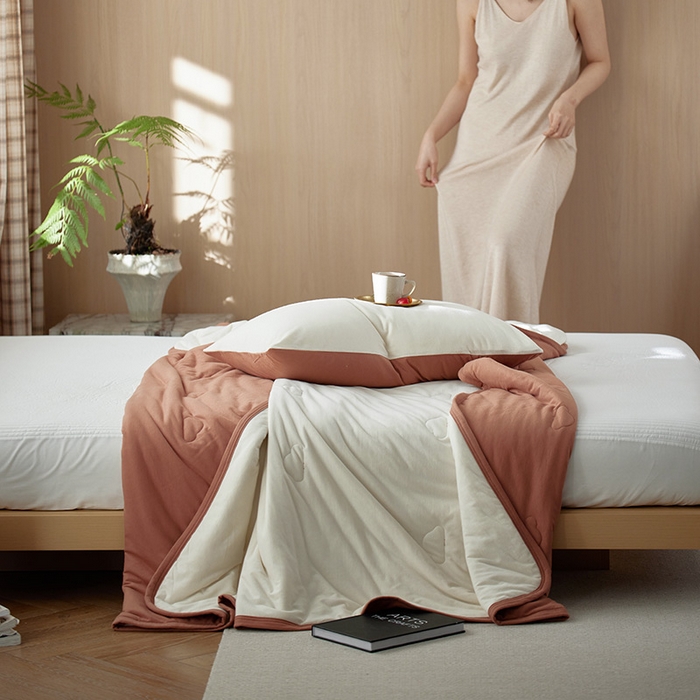 91家纺网 家纺一手货源 找家纺 风向标家纺 2026新款全棉云感针织棉双拼夏被夏凉被空调被 椰慕双拼