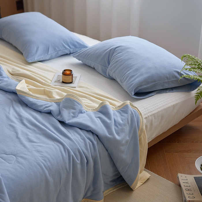 91家纺网 家纺一手货源 找家纺 风向标家纺 2026新款全棉云感针织棉双拼夏被夏凉被空调被 婴儿蓝双拼