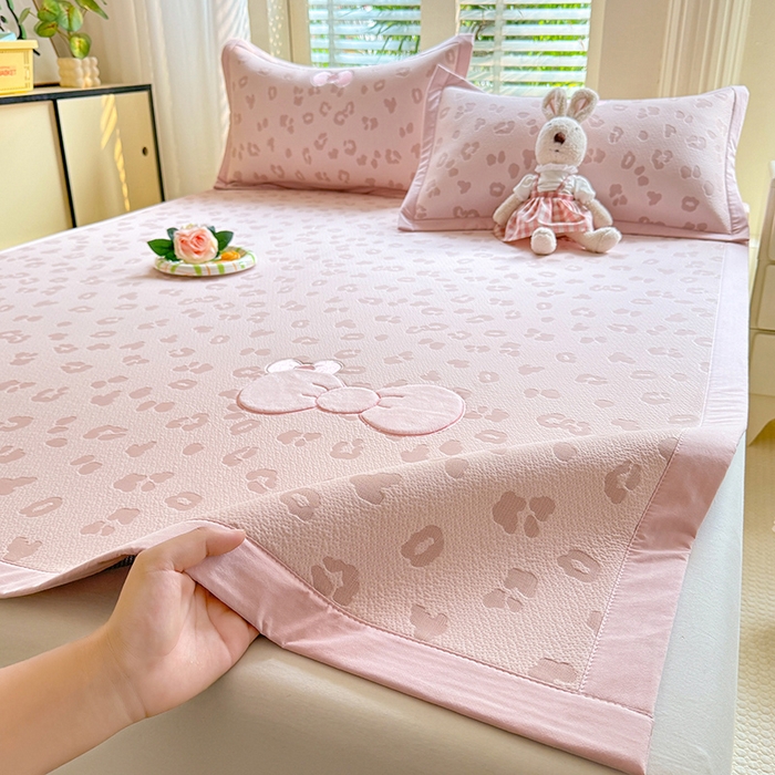 优贝家纺 2026新款高克重PE聚乙中分子复合凉感软席贴布绣三件套凉席 豹纹蝴蝶