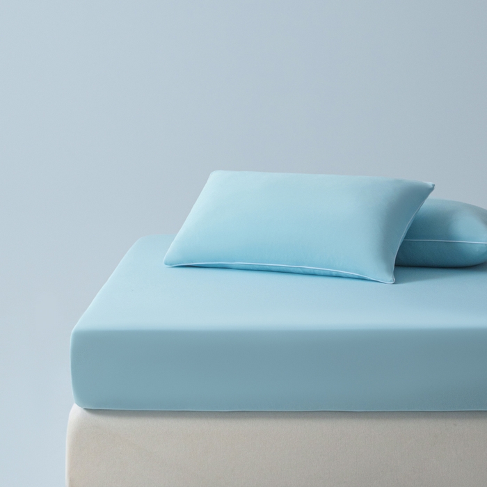 91家纺网 家纺一手货源 找家纺 鑫琪莱家纺 2026新款锦氨凉感床笠三件套Yoga系列 海洋蓝