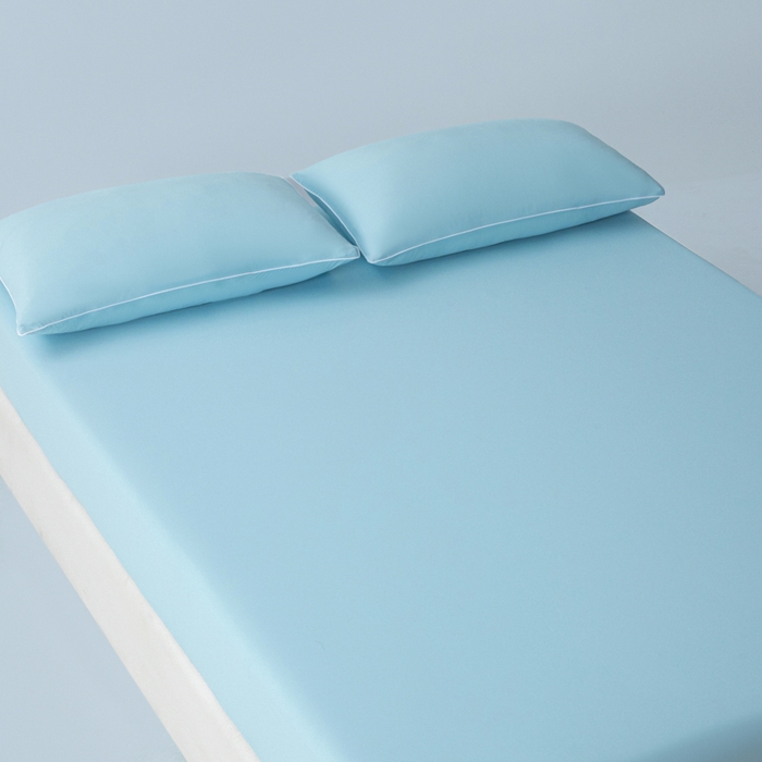 91家纺网 家纺一手货源 找家纺 鑫琪莱家纺 2026新款锦氨凉感床笠三件套Yoga系列 海洋蓝