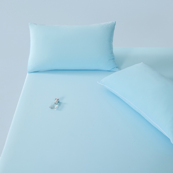 91家纺网 家纺一手货源 找家纺 鑫琪莱家纺 2026新款锦氨凉感床笠三件套Yoga系列 海洋蓝