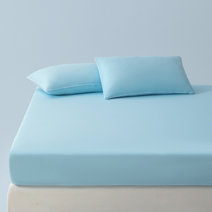 91家纺网 家纺一手货源 找家纺 鑫琪莱家纺 2026新款锦氨凉感床笠三件套Yoga系列 海洋蓝