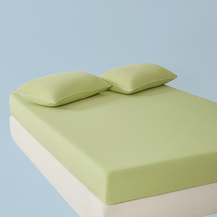 91家纺网 家纺一手货源 找家纺 鑫琪莱家纺 2026新款锦氨凉感床笠三件套Yoga系列 山茶绿