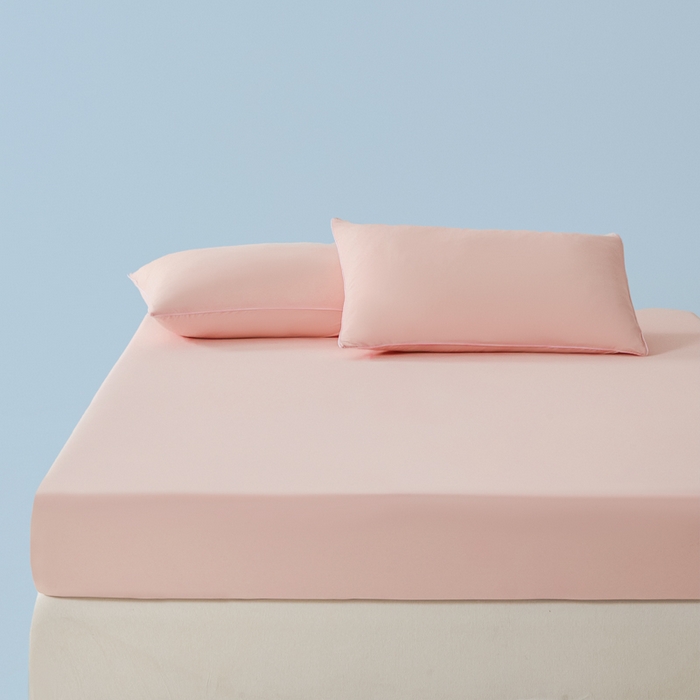 91家纺网 家纺一手货源 找家纺 鑫琪莱家纺 2026新款锦氨凉感床笠三件套Yoga系列 梦境粉