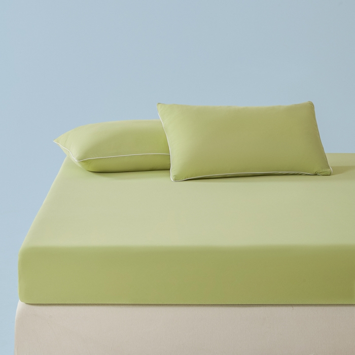 91家纺网 家纺一手货源 找家纺 鑫琪莱家纺 2026新款锦氨凉感床笠三件套Yoga系列 山茶绿