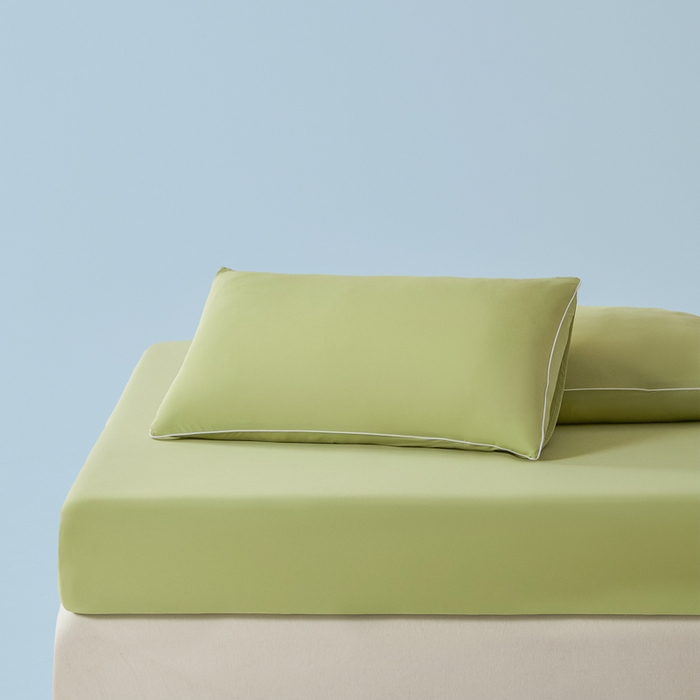 91家纺网 家纺一手货源 找家纺 鑫琪莱家纺 2026新款锦氨凉感床笠三件套Yoga系列 山茶绿