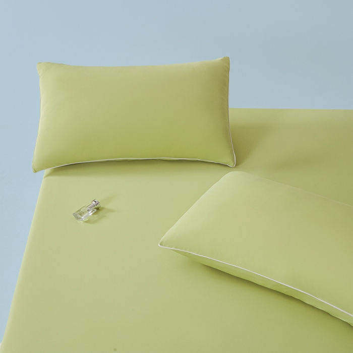 91家纺网 家纺一手货源 找家纺 鑫琪莱家纺 2026新款锦氨凉感床笠三件套Yoga系列 山茶绿