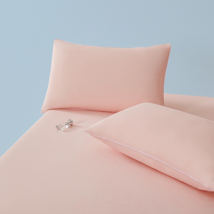 91家纺网 家纺一手货源 找家纺 鑫琪莱家纺 2026新款锦氨凉感床笠三件套Yoga系列 梦境粉