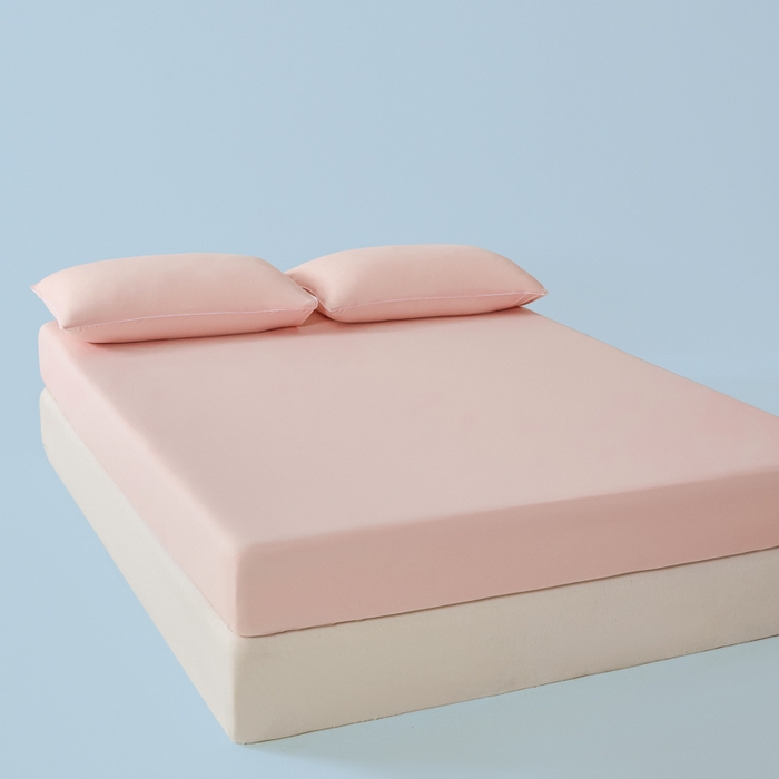 91家纺网 家纺一手货源 找家纺 鑫琪莱家纺 2026新款锦氨凉感床笠三件套Yoga系列 梦境粉