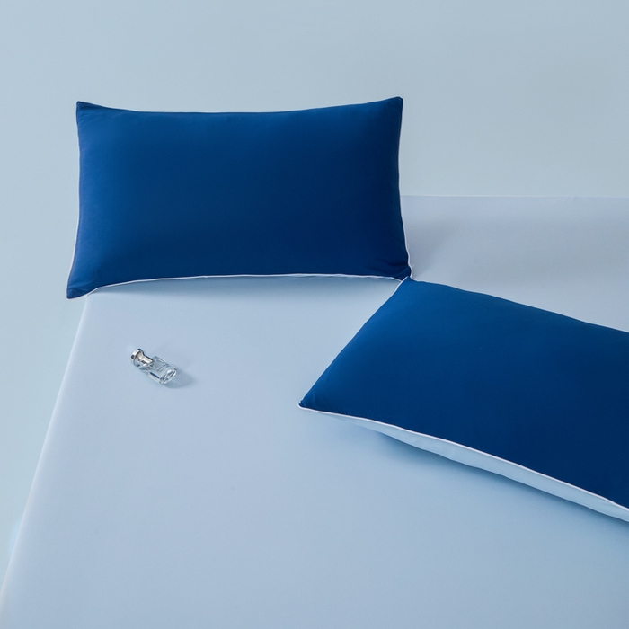 91家纺网 家纺一手货源 找家纺 鑫琪莱家纺 2026新款锦氨凉感床笠三件套Yoga系列 深睡蓝