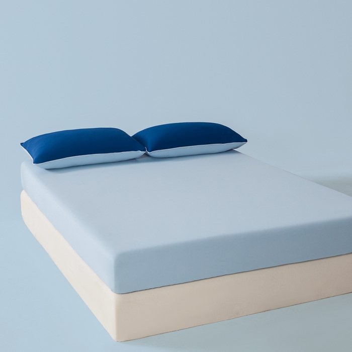 91家纺网 家纺一手货源 找家纺 鑫琪莱家纺 2026新款锦氨凉感床笠三件套Yoga系列 深睡蓝