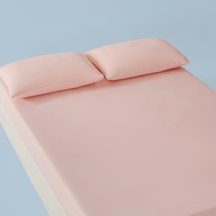 91家纺网 家纺一手货源 找家纺 鑫琪莱家纺 2026新款锦氨凉感床笠三件套Yoga系列 梦境粉