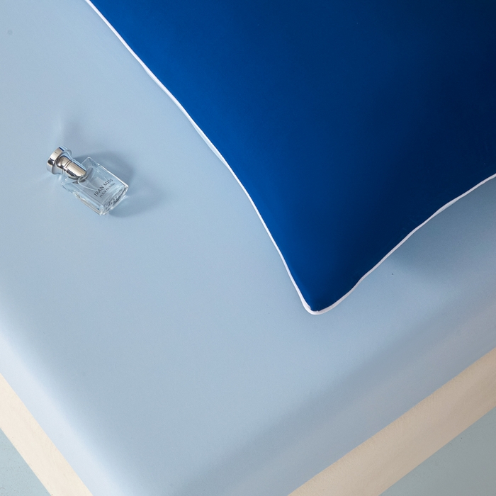 91家纺网 家纺一手货源 找家纺 鑫琪莱家纺 2026新款锦氨凉感床笠三件套Yoga系列 深睡蓝