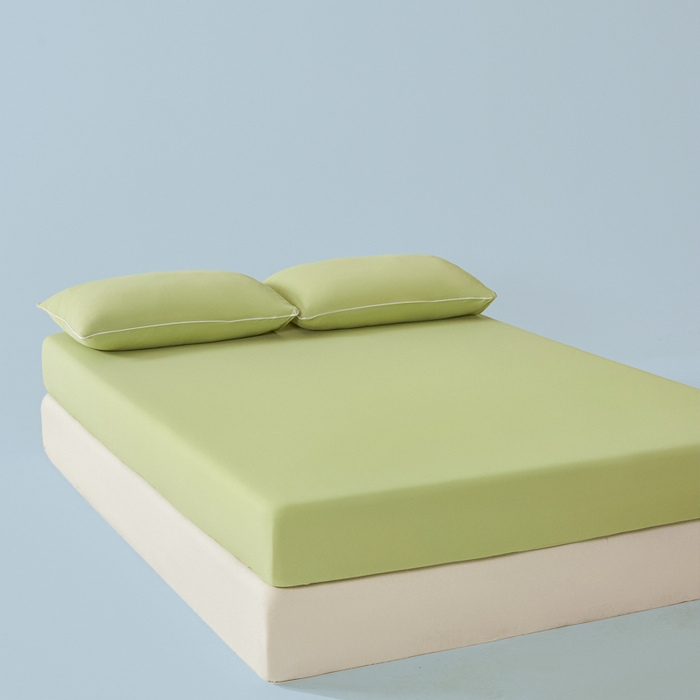 91家纺网 家纺一手货源 找家纺 鑫琪莱家纺 2026新款锦氨凉感床笠三件套Yoga系列 山茶绿