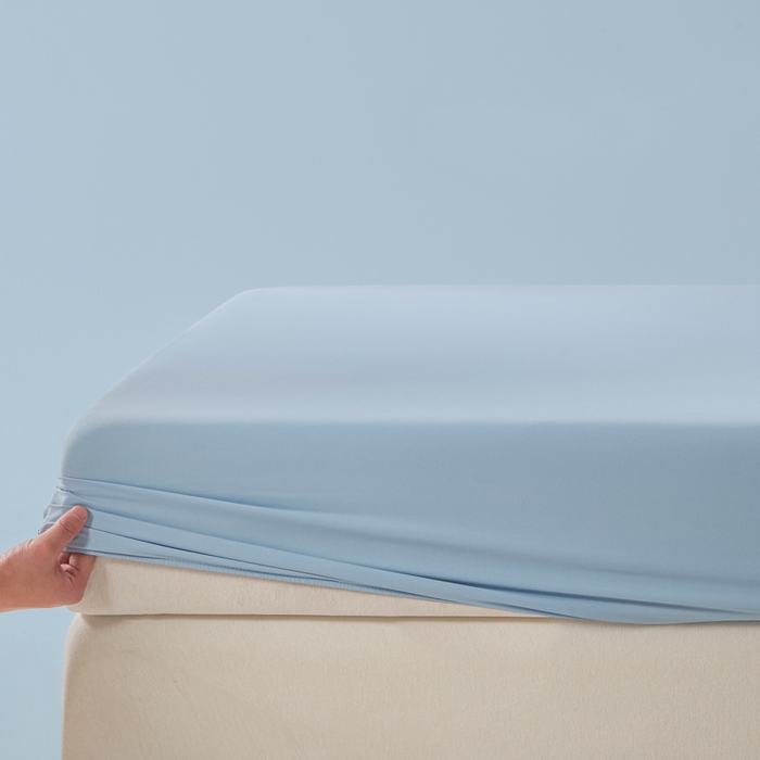 91家纺网 家纺一手货源 找家纺 鑫琪莱家纺 2026新款锦氨凉感床笠三件套Yoga系列 深睡蓝