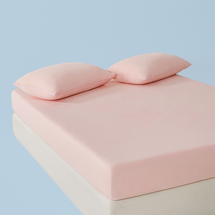 91家纺网 家纺一手货源 找家纺 鑫琪莱家纺 2026新款锦氨凉感床笠三件套Yoga系列 梦境粉