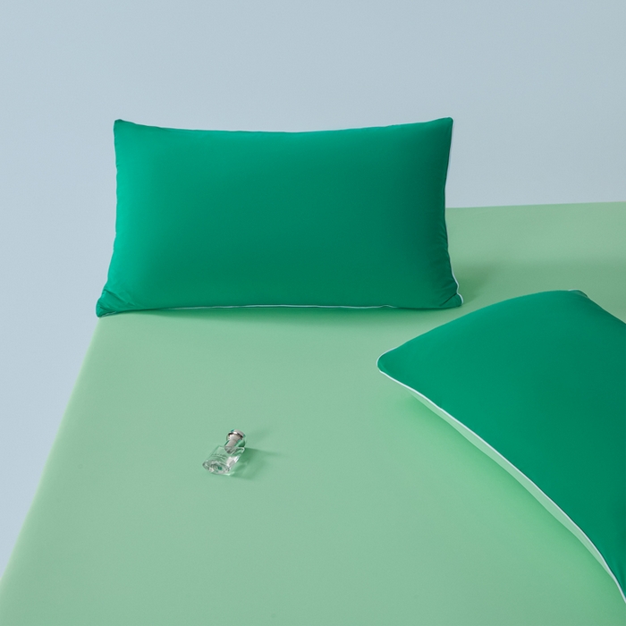 91家纺网 家纺一手货源 找家纺 鑫琪莱家纺 2026新款锦氨凉感床笠三件套Yoga系列 西瓜绿