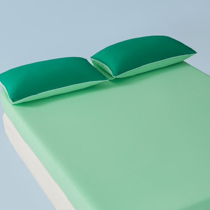 91家纺网 家纺一手货源 找家纺 鑫琪莱家纺 2026新款锦氨凉感床笠三件套Yoga系列 西瓜绿