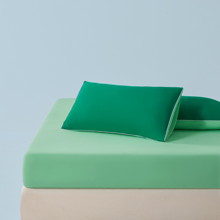 91家纺网 家纺一手货源 找家纺 鑫琪莱家纺 2026新款锦氨凉感床笠三件套Yoga系列 西瓜绿