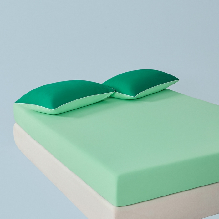 91家纺网 家纺一手货源 找家纺 鑫琪莱家纺 2026新款锦氨凉感床笠三件套Yoga系列 西瓜绿