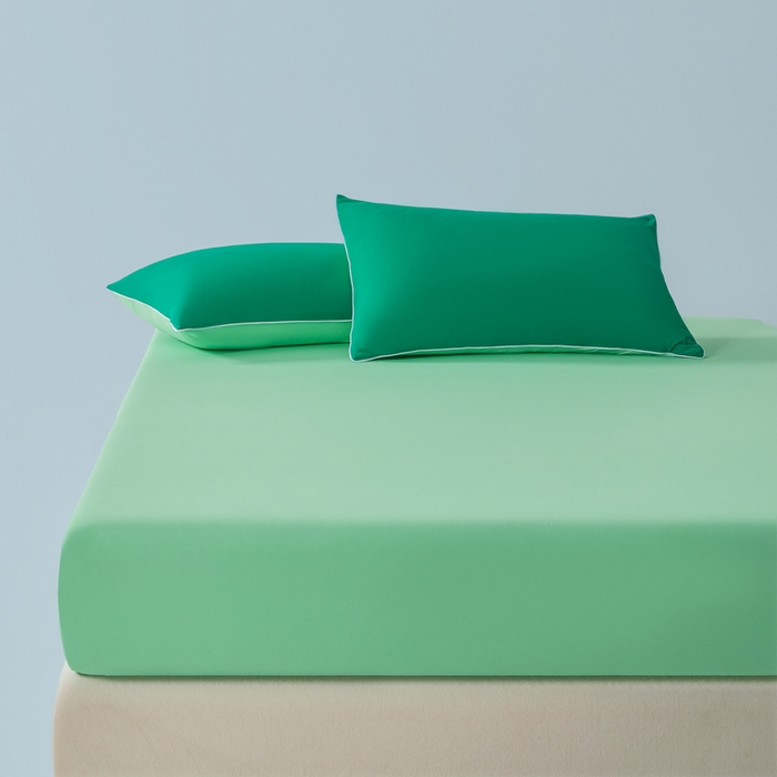 91家纺网 家纺一手货源 找家纺 鑫琪莱家纺 2026新款锦氨凉感床笠三件套Yoga系列 西瓜绿